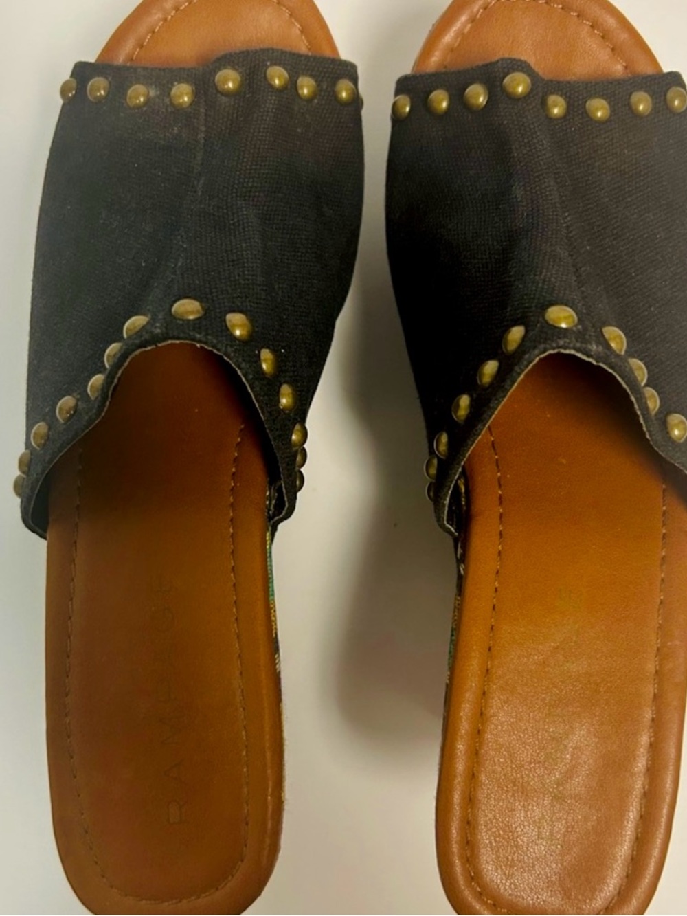 Rampage Wedge Sandals Women 9 Black Studded Platform Boho Chunky (fits small)